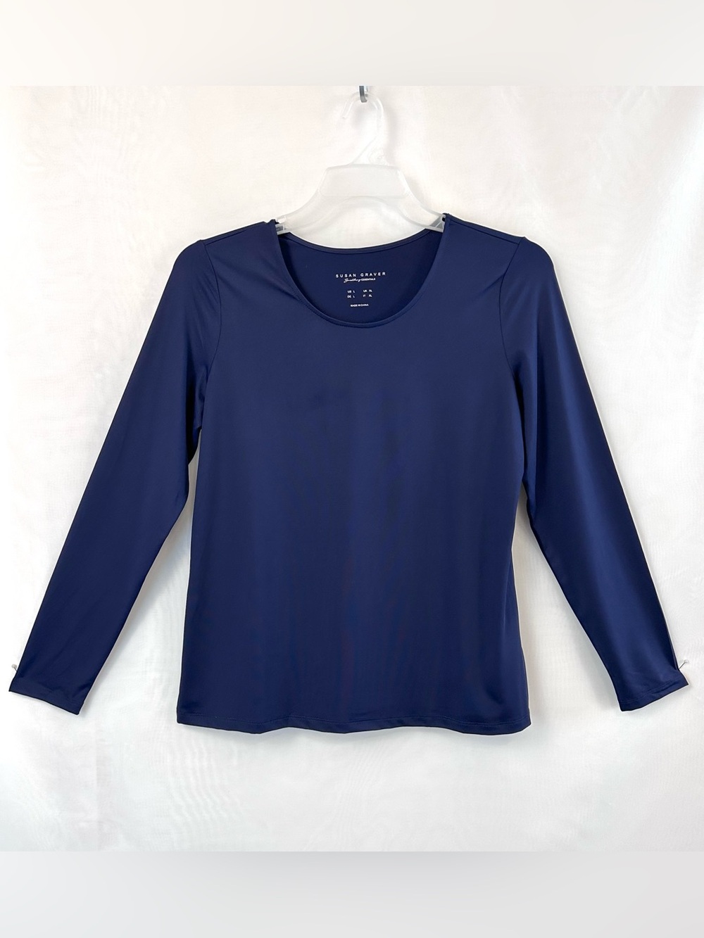 New Susan Graver Essentials Navy Blue Long Sleeve Liquid Knit Top / Large